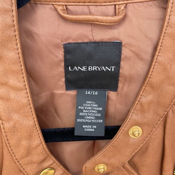 Lane Bryant 14/16 Faux Leather Moto Jacket Carmel Brown - Picture 2 of 6